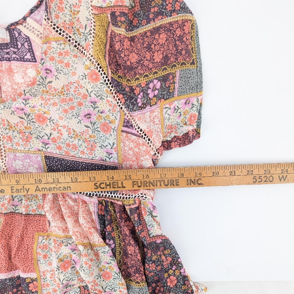 Olivaceous Patchwork Cottagecore Crop V-Neck Flou… - image 6